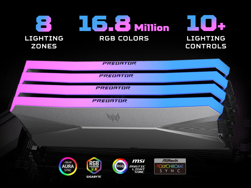 Predator Hera AMD EXPO RAM with 8 zones of light for a brighter and more immersive gaming experience